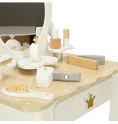 Vaikiškas medinis tualetinis makiažo staliukas su priedais baltos spalvos