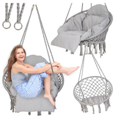 Pakabinamas krėslas su XXL pagalve – pilkos spalvos (80cm 120kg)