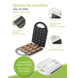 Sausainių keptuvė Riešutukai Adler 3039