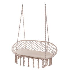 Pakabinamas dvigubas krėslas su kutais – ecru spalvos (135cm 240kg)