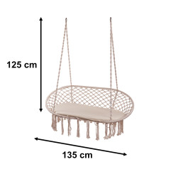Pakabinamas dvigubas krėslas su kutais – ecru spalvos (135cm 240kg)