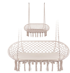Pakabinamas dvigubas krėslas su kutais – ecru spalvos (135cm 240kg)
