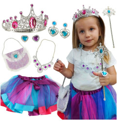 karalienės/princesės kostiumas + karūna + rankinė 9 vnt.