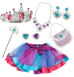 karalienės/princesės kostiumas + karūna + rankinė 9 vnt.