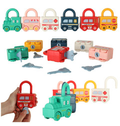 Edukacinis Montessori žaidimas traukinukas su spynelėmis