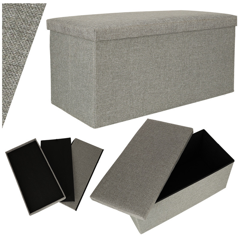 Sulankstomas pufas su dėže pilkas didelis 76x38x38cm Sulankstomas pufas su dėže pilkas didelis 76x38x38cm
