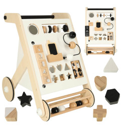 Mokomasis medinis vežimėlis stumdukas su rūšiuotuvu