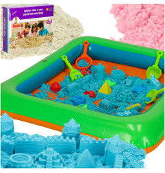 Kinetinis smėlis dėžutėje 1 kg smėlio dėžė + 27 priedai + pripučiama smėlio dėžė