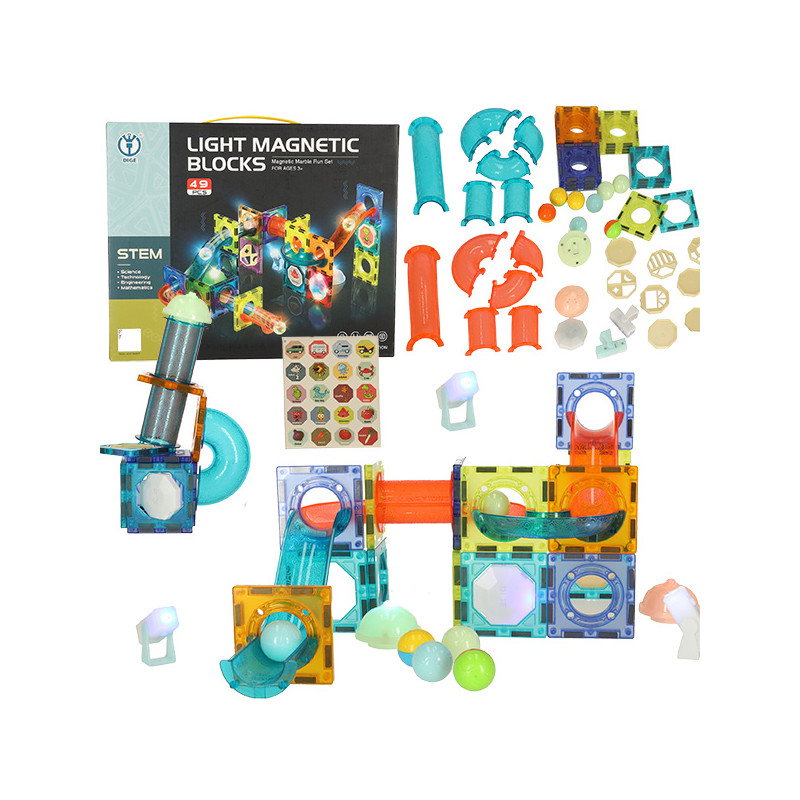 3D Šviečiančios magnetinės kaladėlės/blokeliai 49 elementai
