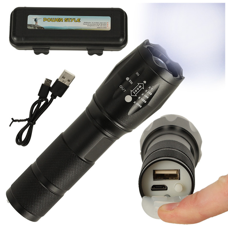 Taktinis karinis LED galios USB žibintuvėlis Taktinis karinis LED galios USB žibintuvėlis