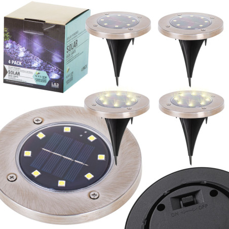 Saulės žemės sodo viršutiniai žibintai 8LED 4 vnt. šiltos baltos spalvos