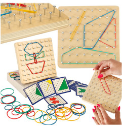 Geoboard Geoplan medinė dėlionė, kurianti figūras su gumytėmis