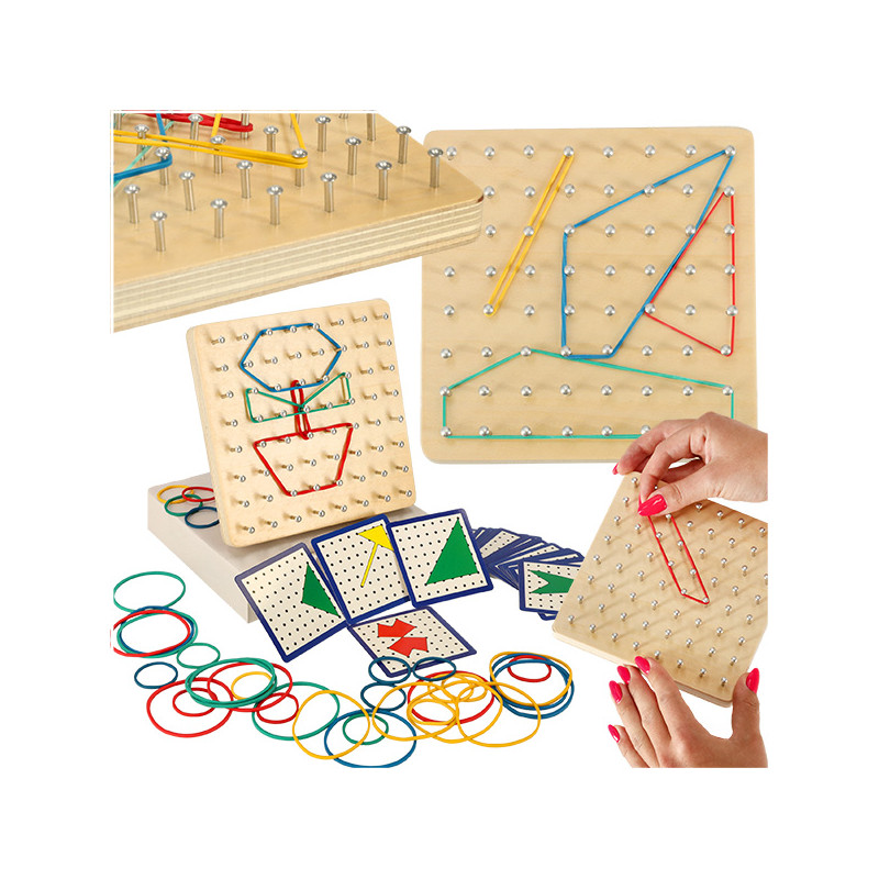 Geoboard Geoplan medinė dėlionė, kurianti figūras su gumytėmis Geoboard Geoplan medinė dėlionė, kurianti figūras su gumytėmis