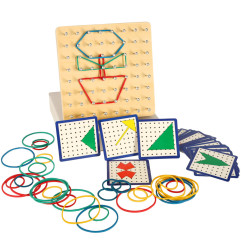 Geoboard medinė dėlionė, kurianti figūras su gumytėmis