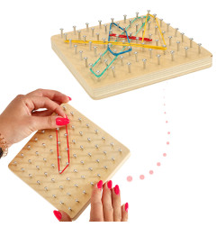 Geoboard medinė dėlionė, kurianti figūras su gumytėmis