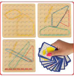 Geoboard medinė dėlionė, kurianti figūras su gumytėmis