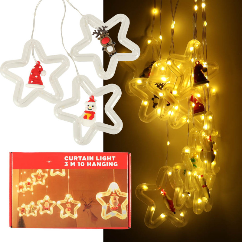 LED užuolaidų žibintai su figūromis 3 m 125LED šiltai baltos spalvos LED užuolaidų žibintai su figūromis 3 m 125LED šiltai baltos spalvos