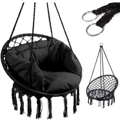 Pakabinamas krėslas su pagalve – juodos spalvos (80cm 150kg)