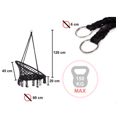 Pakabinamas krėslas su pagalve – juodos spalvos (80cm 150kg)