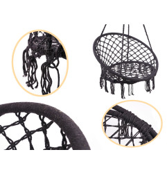Pakabinamas krėslas su pagalve – juodos spalvos (80cm 150kg)