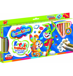 BAMBINO Mediniai trikampiai pieštukai mediniame rėmelyje 24 spalvos + galąstuvas