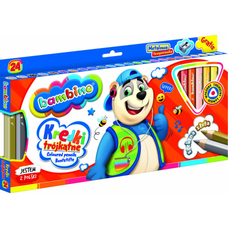 BAMBINO Mediniai pieštukai mediniame rėmelyje 24 spalvos + drožtukas