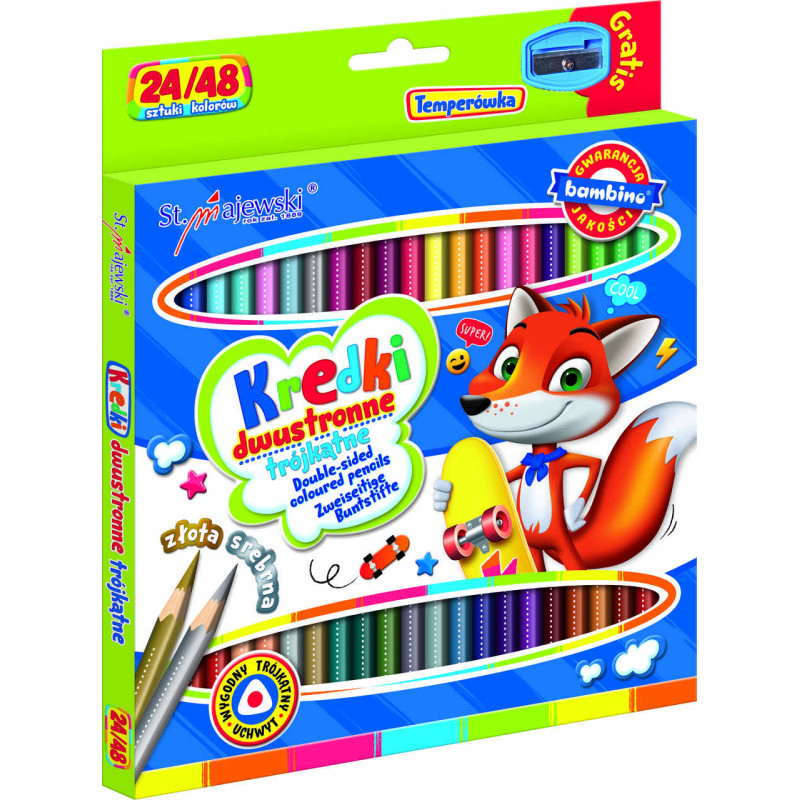 BAMBINO Dvipusiai mokykliniai pieštukai 24/48 spalvų + drožtukas