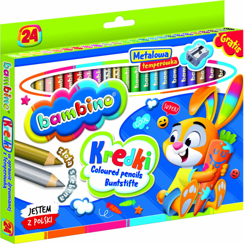 BAMBINO Pieštukai mediniame rėmelyje 24 spalvos + galąstuvas
