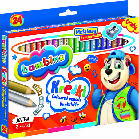 BAMBINO Pieštukai mediniame rėmelyje 24 spalvos + galąstuvas
