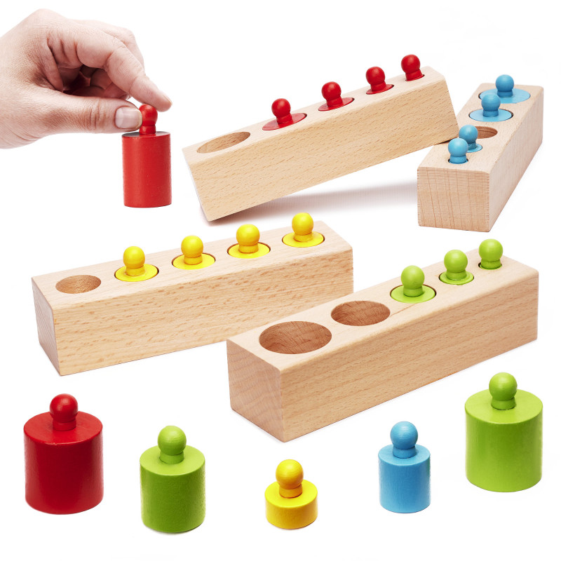 Montessori mediniai cilindriniai svarmenys spalvingi Montessori mediniai cilindriniai svarmenys spalvingi