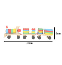 Medinis rūšiuoklis dėlionė traukinio lokomotyvas + vagonai 30cm