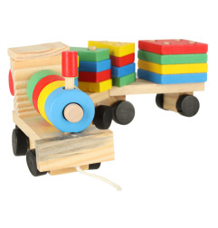 Medinis rūšiuoklis dėlionė traukinio lokomotyvas + vagonai 30cm