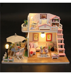 Surenkamas dviaukštis Lėlių namas medinis modelis led, DYI