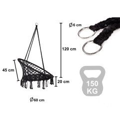 Pakabinamas krėslas be pagalvės – juodos spalvos (80cm 150kg)