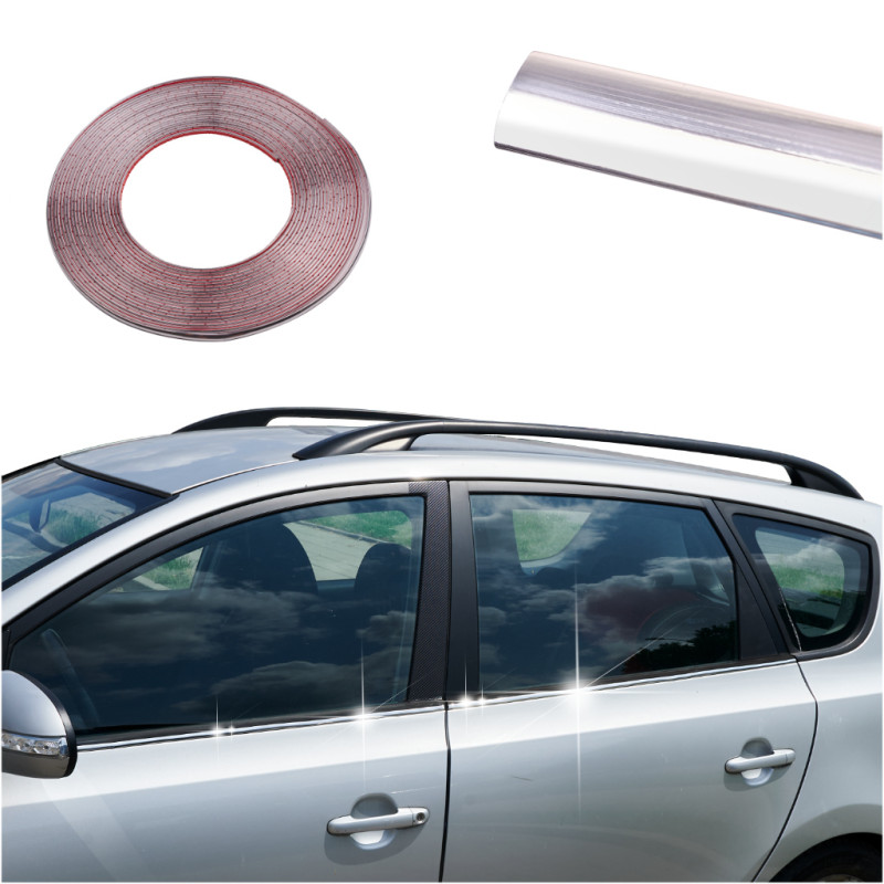 Chromuota dekoratyvinė lipni juostelė automobiliui 6 mm x 15 m Chromuota dekoratyvinė lipni juostelė automobiliui 6 mm x 15 m