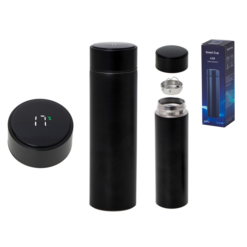 "Thermos" puodelis smart LED 500ml, juodas