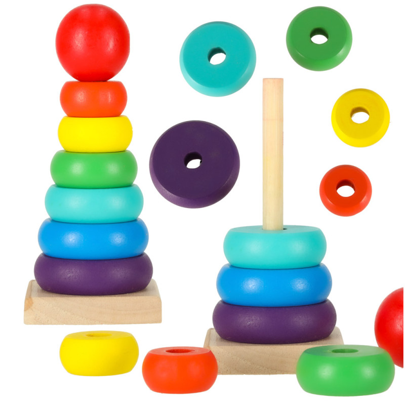 Piramidės medinis bokštas rūšiuoklis vaivorykštė 13cm Piramidės medinis bokštas rūšiuoklis vaivorykštė 13cm