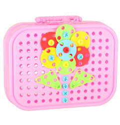 Konstravimo rinkinys su atsuktuvu ir priedais lagamine rožinis 285 detalės