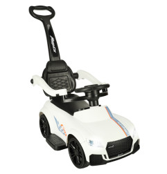 Automobilinis vežimėlis su garsu ir šviesomis, baltas