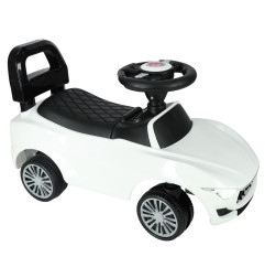 Vaikiškas paspiriamas automobilis su garsais ir šviesomis, baltas
