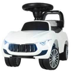 Vaikiškas paspiriamas automobilis su garsais ir šviesomis, baltas