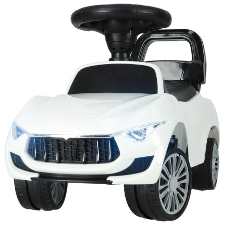 Vaikiškas paspiriamas automobilis su garsais ir šviesomis, baltas