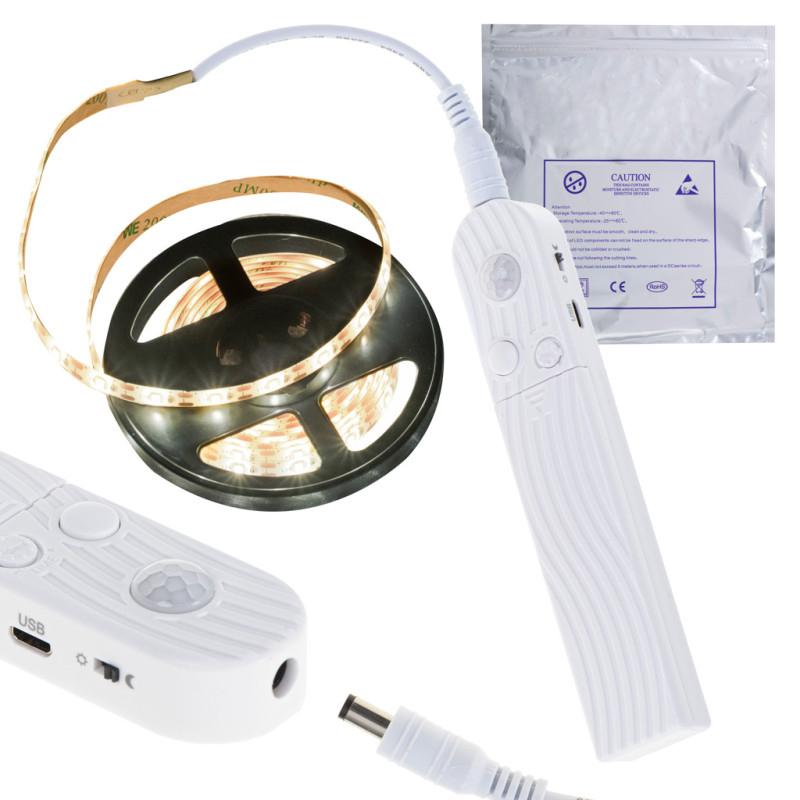 USB baterija maitinama judesio detektoriaus LED juosta 2M šiltos baltos spalvos USB baterija maitinama judesio detektoriaus LED juosta 2M šiltos baltos spalvos