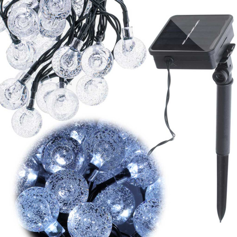Saulės sodo apšvietimo rutuliukai 7m 50LED šaltai baltos spalvos Saulės sodo apšvietimo rutuliukai 7m 50LED šaltai baltos spalvos