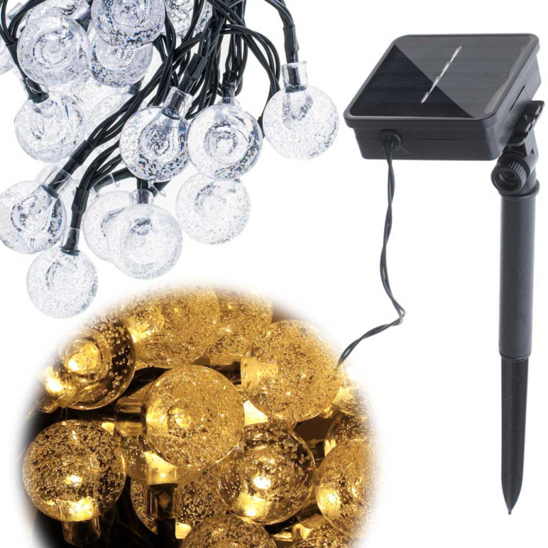 Saulės sodo apšvietimo rutuliukai 7m 50LED šiltai baltos spalvos Saulės sodo apšvietimo rutuliukai 7m 50LED šiltai baltos spalvos