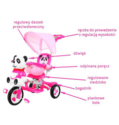 Triratukas panda rožinis su stogeliu