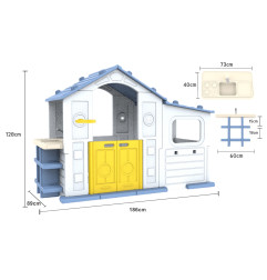 Vaikų žaidimų namas su prieškambariu ir krepšinio lanku, Mėlynas