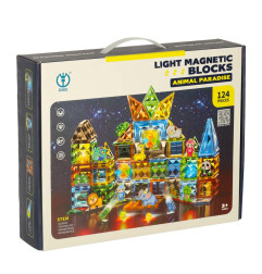 3D šviečiantis magnetinis konstruktorius gyvūnų parkas 124 detalės