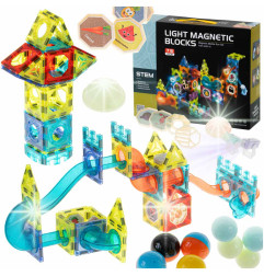 3D Šviečiančios magnetinės kaladėlės/blokeliai 75el