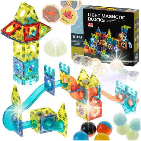 3D Šviečiančios magnetinės kaladėlės/blokeliai 75el